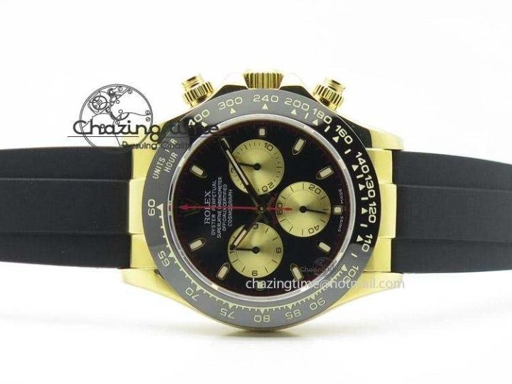 MiroTime 0512 TopPick Daytona YG BP Maker Black Dial Gold Subdial Sticks Markers On Rubber Strap A7750@ 4013